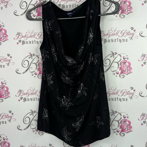 Reitmans Tops - Reitmans tank top sparkly glitter flowers y2k scoop neck Black Floral Tank Top